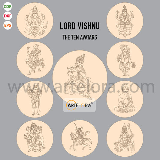 Pre Marked Base Design All 10 Avatar of Lord Vishnu line work