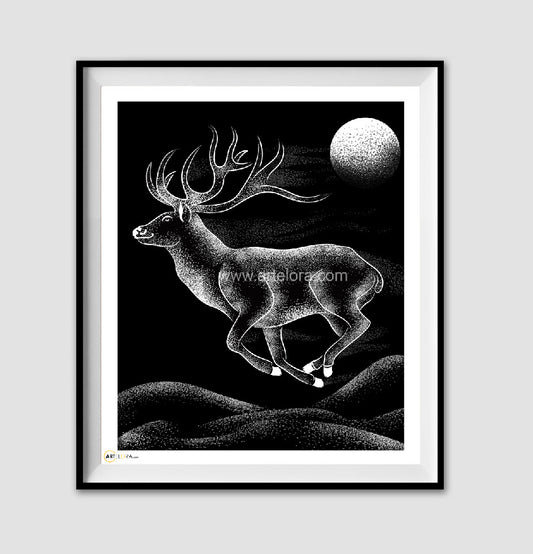 Canvas Abstract Running Deer (Stippling art)