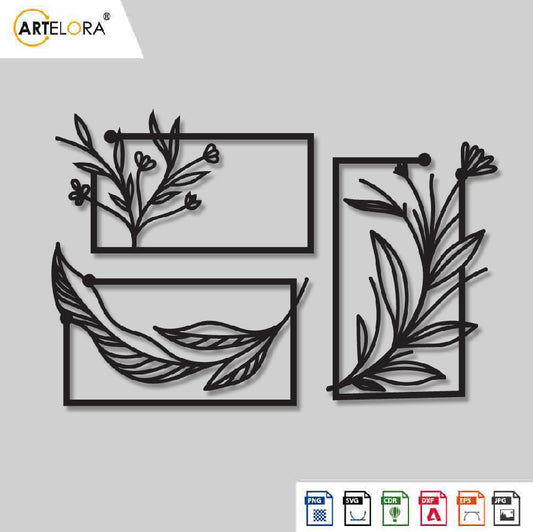 2D Modern Art Leaf & Flower Laser Cutting Design