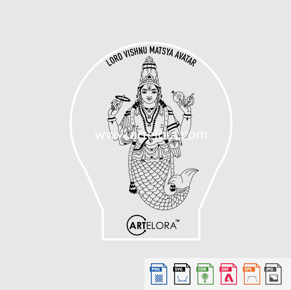 Laser Engraving Lord Vishnu Matsya Avatar