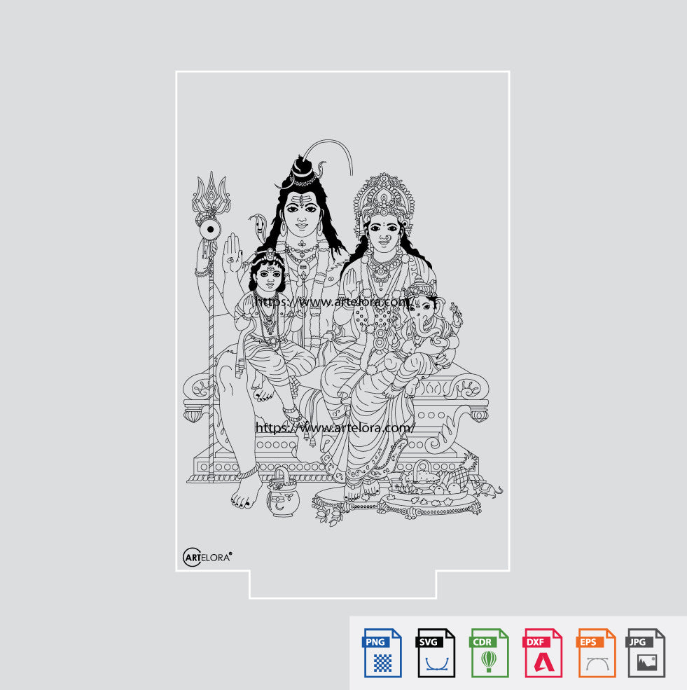 Laser Engraving Lord Shiv Parvati Kartike & Ganesh (Shiv Parivar ...