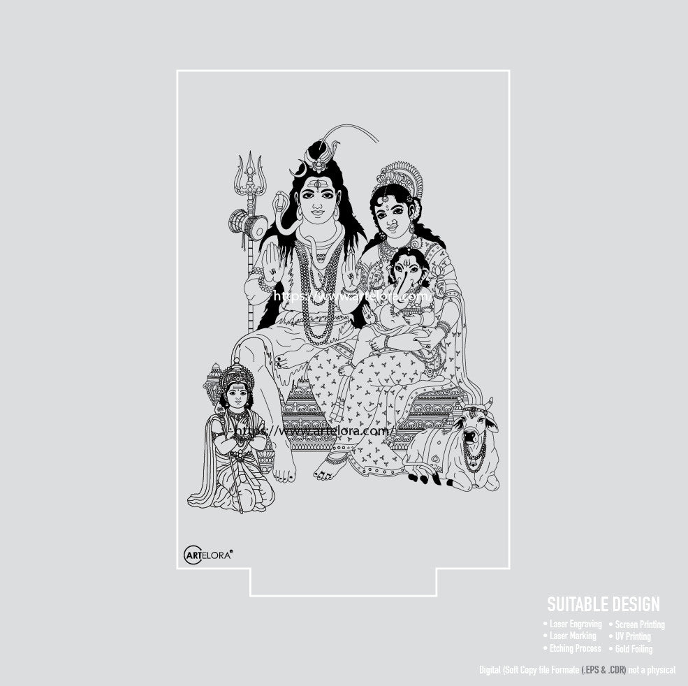 Laser Engraving Lord Shiv Parvati Kartike & Ganesh (Shiv Parivar ...