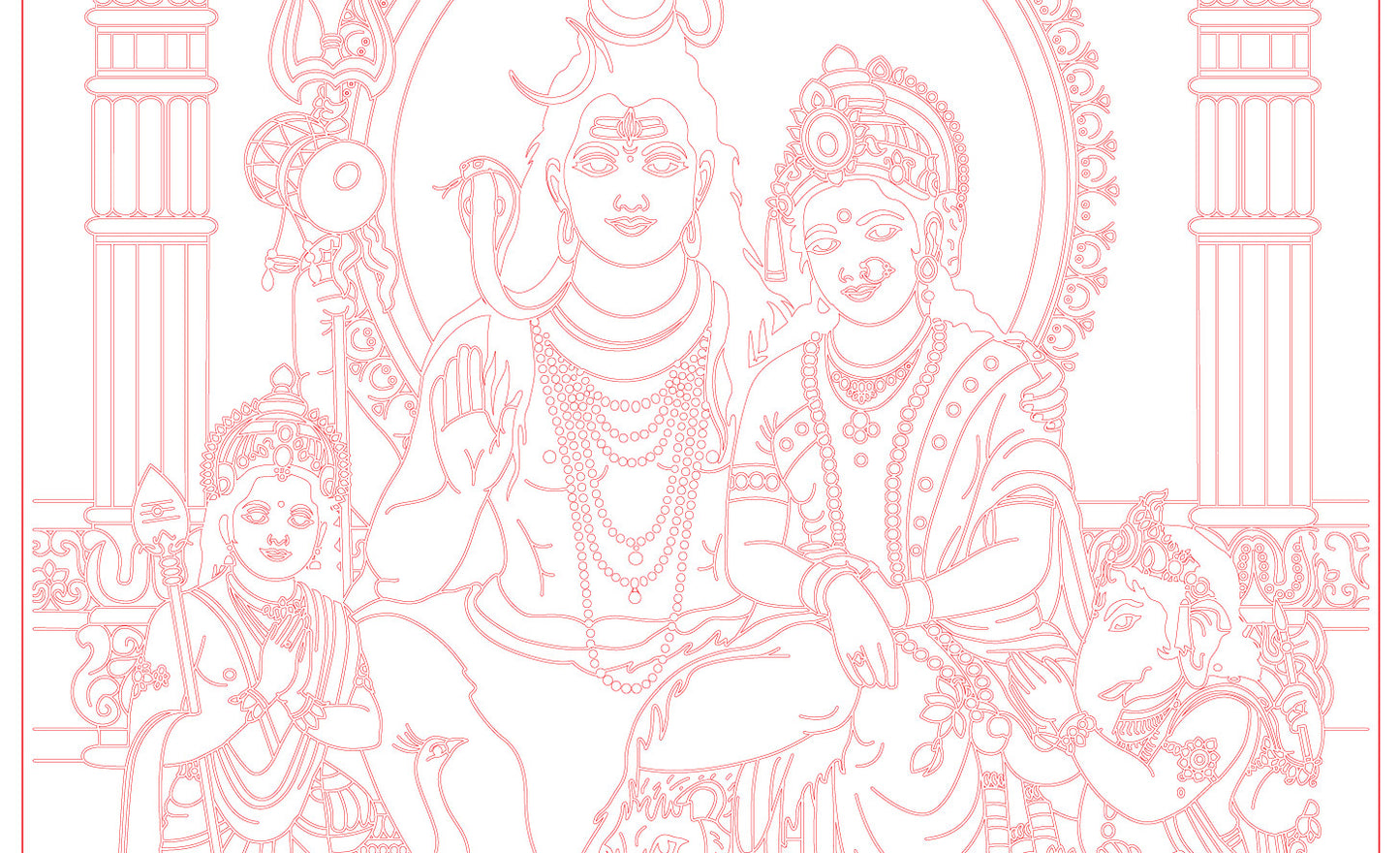 Laser Engraving Lord Shiv Parvati Kartike & Ganesh (Shiv Parivar)