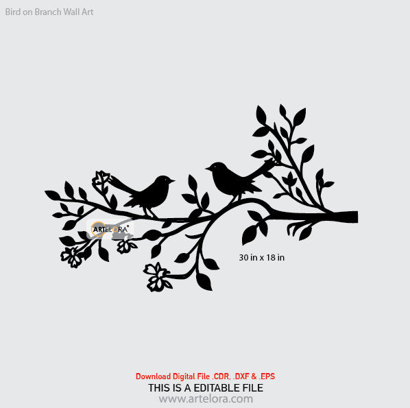 2D Modern Art Bird on Branch Wall Art