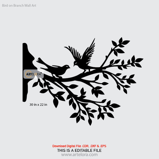 2D Modern Art Bird on Branch Wall Art