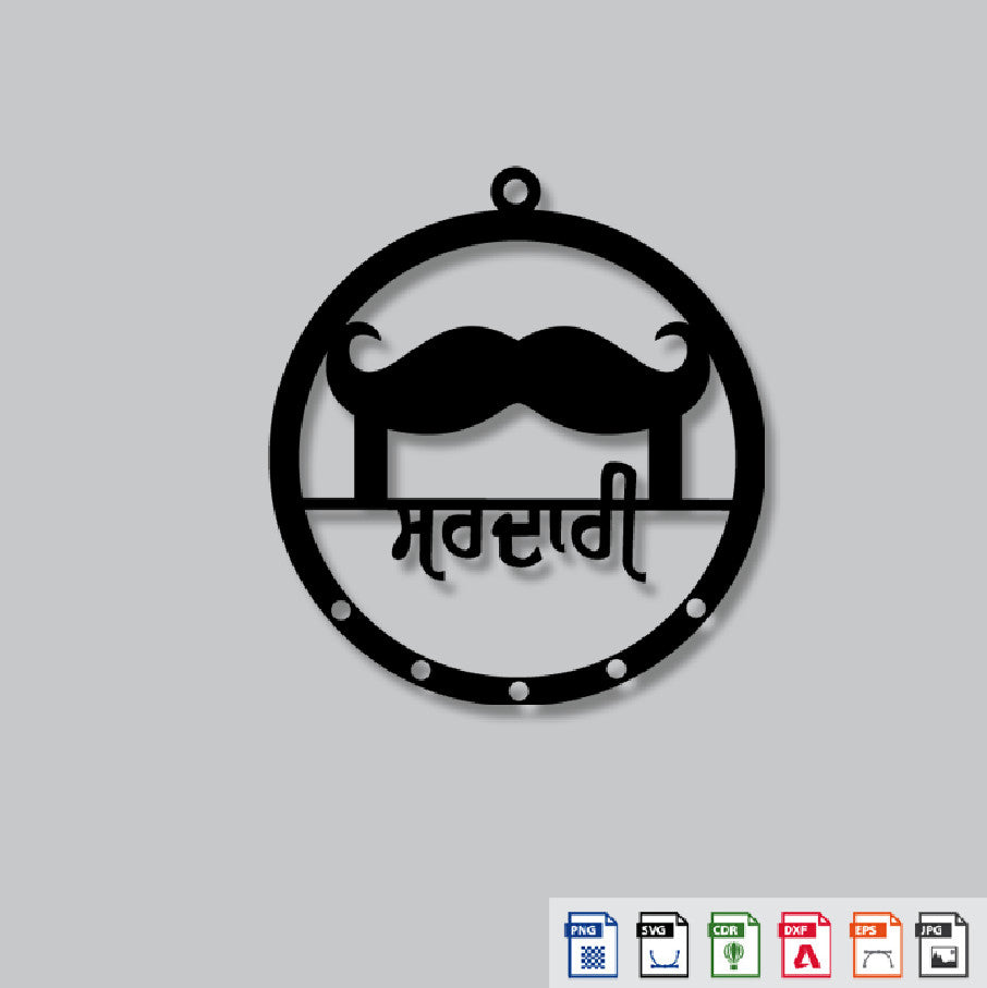 2D Modern Art Punjabi Language with Moustache Turban Car Hanging