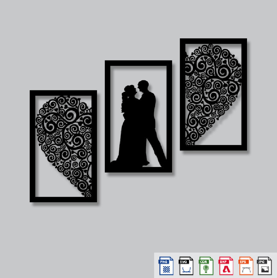 2D Modern Art Heart Love Couple 3 Pic