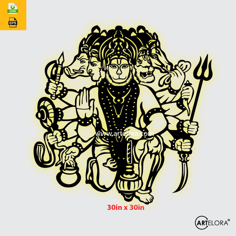 2D Modern Art Panchmukhi Hanuman Ji Laser cutting – ArtElora