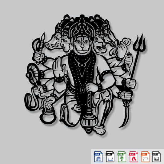 2D Modern Art Panchmukhi Hanuman Ji Laser cutting