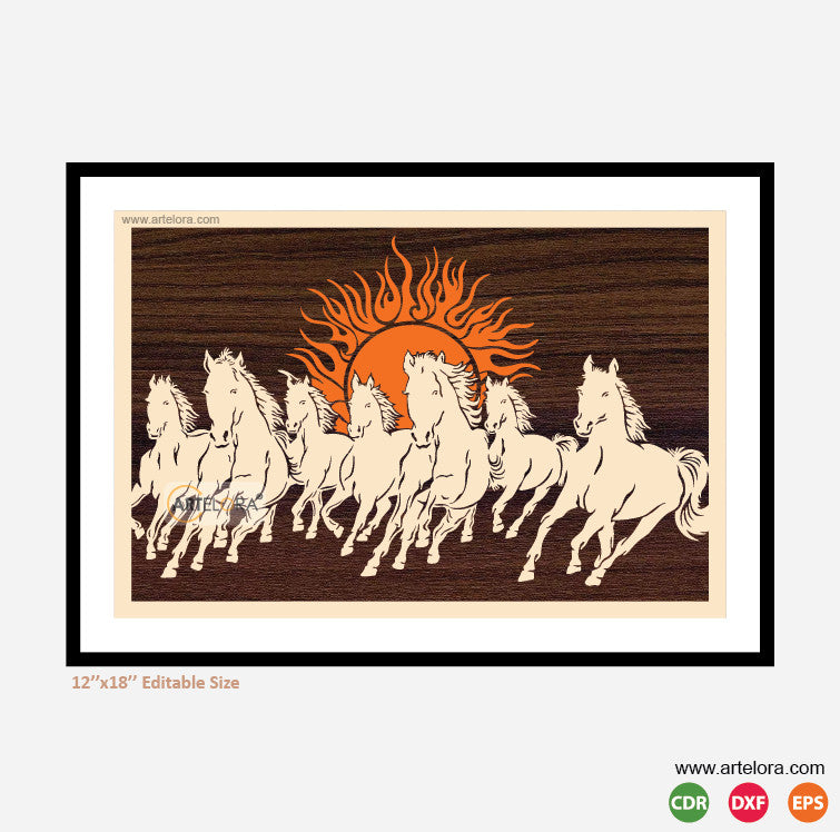 Premium Art MDF Laser Cutting Photo Frames of Seven Horses (12x18)