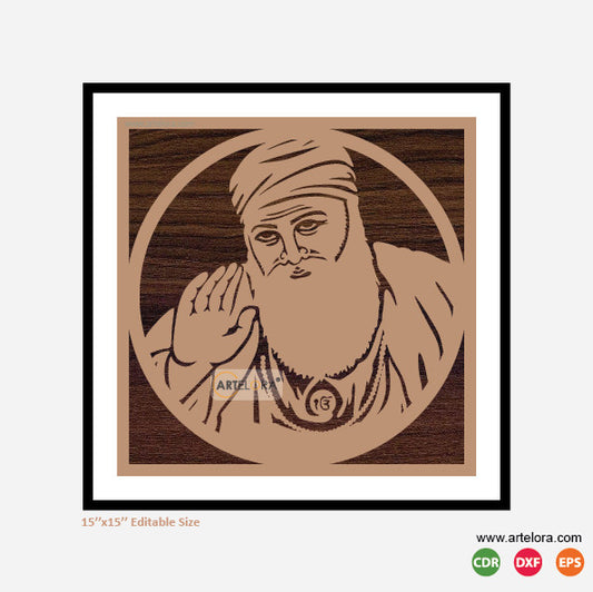 Premium Art MDF Laser Cutting Photo Frames of Guru Nanak (15x15)