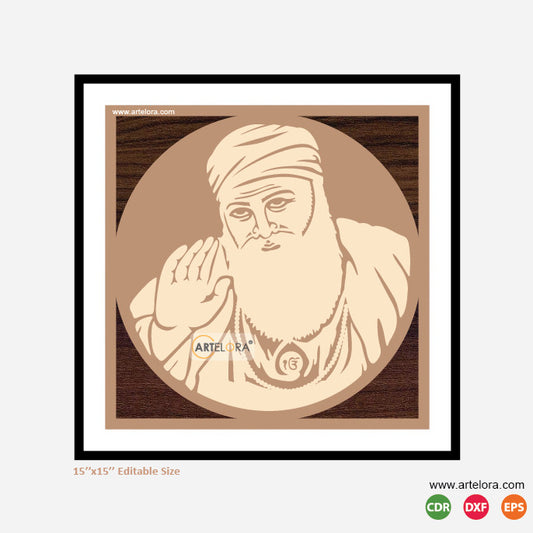 Premium Art MDF Laser Cutting Photo Frames of Guru Nanak (15x15)