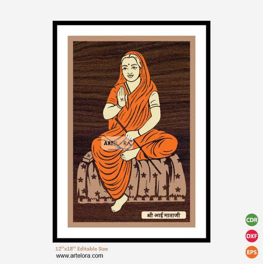 Premium Art MDF Laser Cutting Shri Aai Mata (12x18)